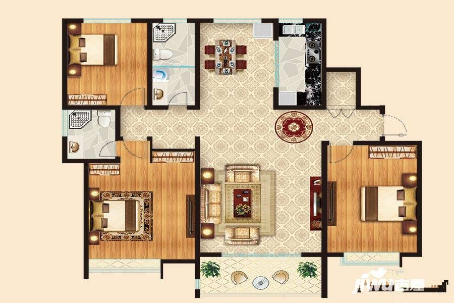 冠鲁明德华府3室2厅2卫168㎡户型图