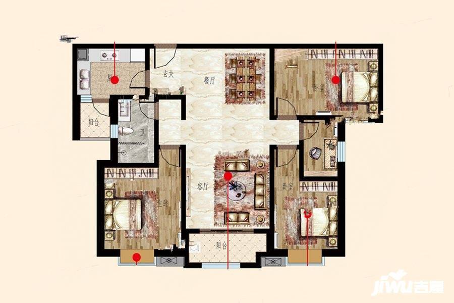 天圳四季城4室2厅1卫166㎡户型图