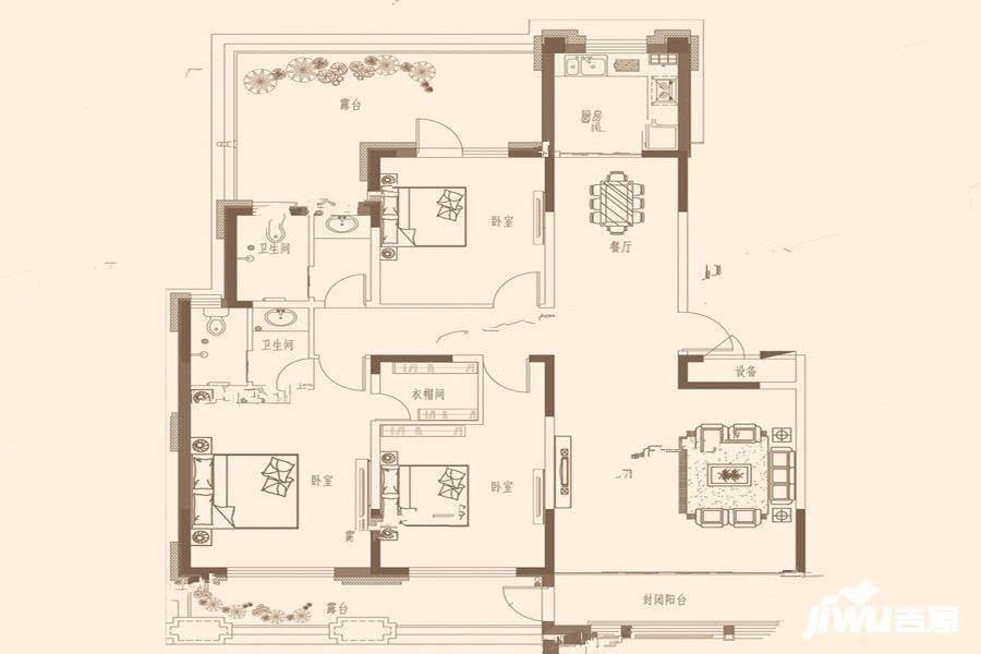 鸿顺温泉小镇4室2厅2卫147.7㎡户型图