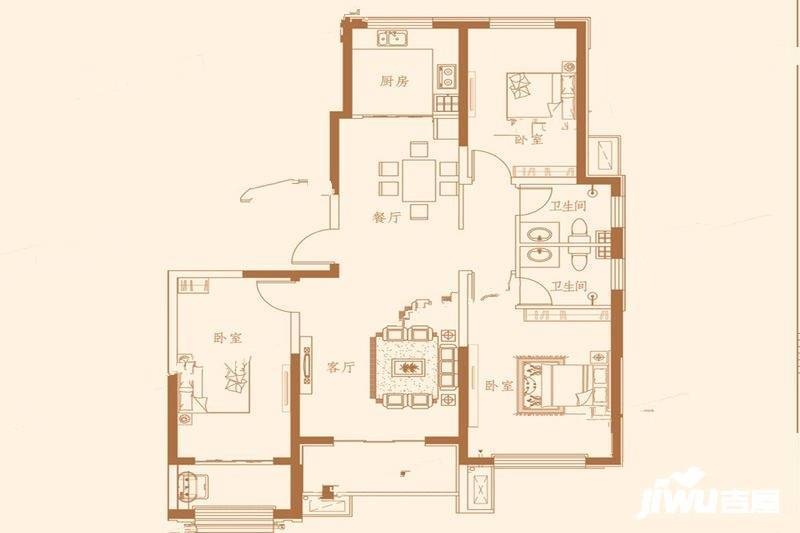 鸿顺温泉小镇3室2厅2卫141㎡户型图