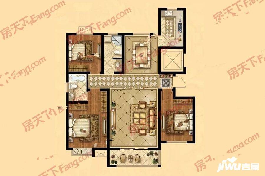 久泰学府名都3室2厅2卫127.1㎡户型图