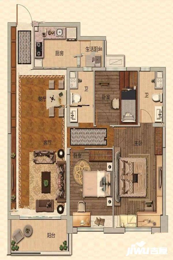 碧桂园翡翠城3室2厅2卫122㎡户型图