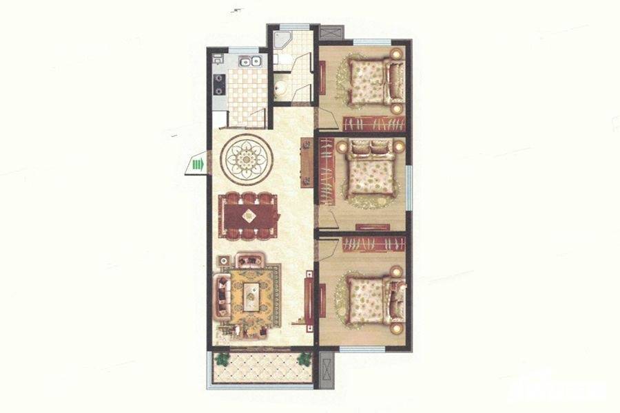 菱花富贵园3室2厅1卫130㎡户型图