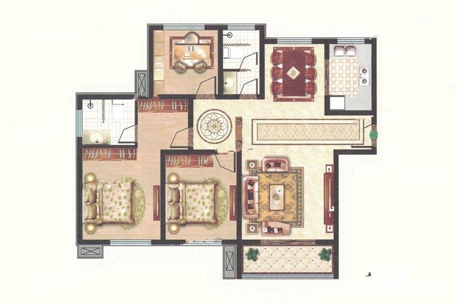 菱花富贵园3室2厅2卫136㎡户型图