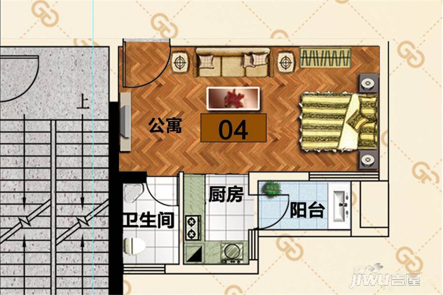 华禧汇1室0厅1卫43.1㎡户型图