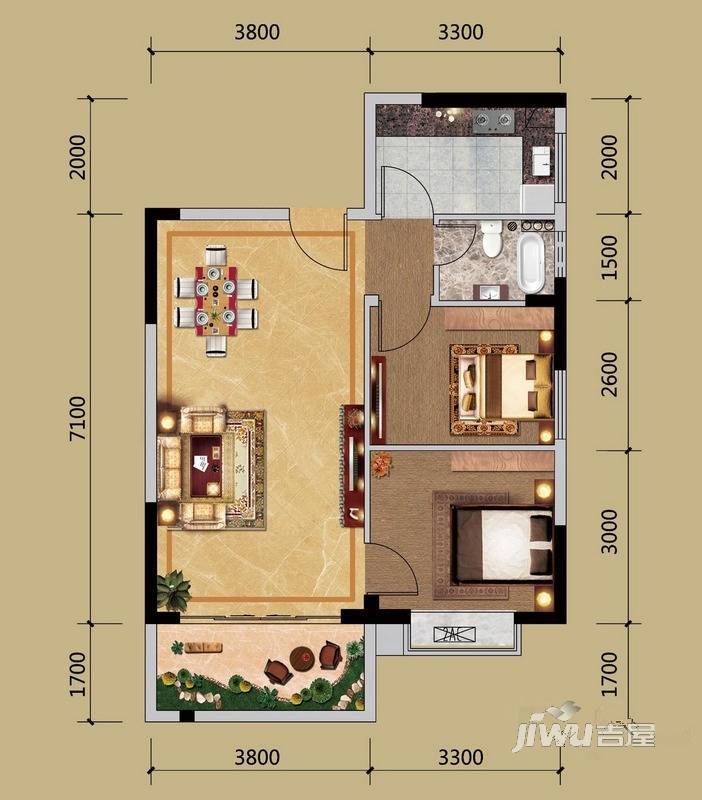 朝南维港半岛2室2厅1卫74㎡户型图