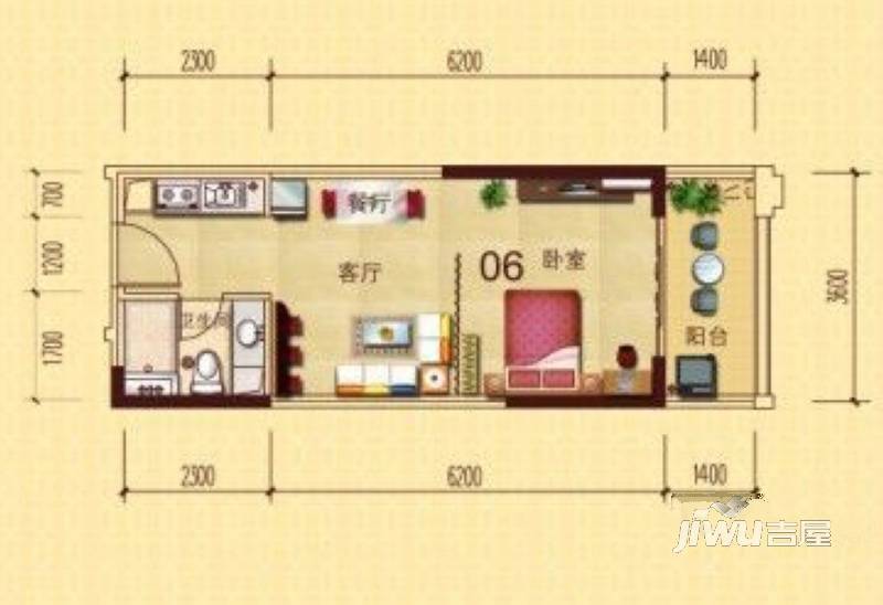 金世纪豪园1室1厅1卫43.2㎡户型图