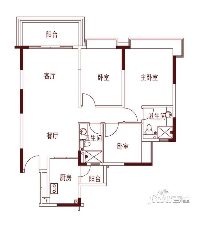 恒大世纪生态城3室2厅2卫111.6㎡户型图