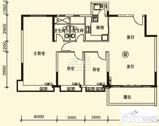 恒大世纪生态城3室2厅2卫137㎡户型图
