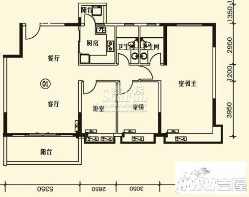 恒大世纪生态城3室2厅2卫137㎡户型图