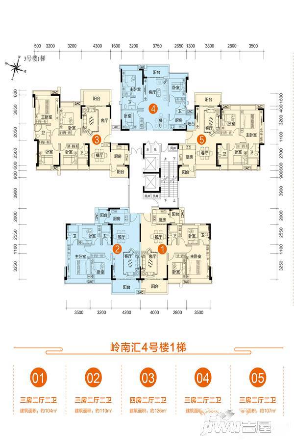 胜利茶文化博览城3室2厅2卫104㎡户型图