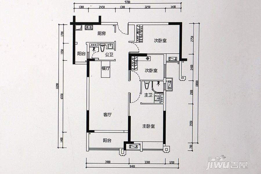 海伦春天3室2厅2卫102.3㎡户型图