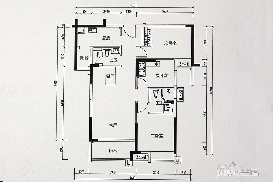 海伦春天3室2厅2卫101.4㎡户型图