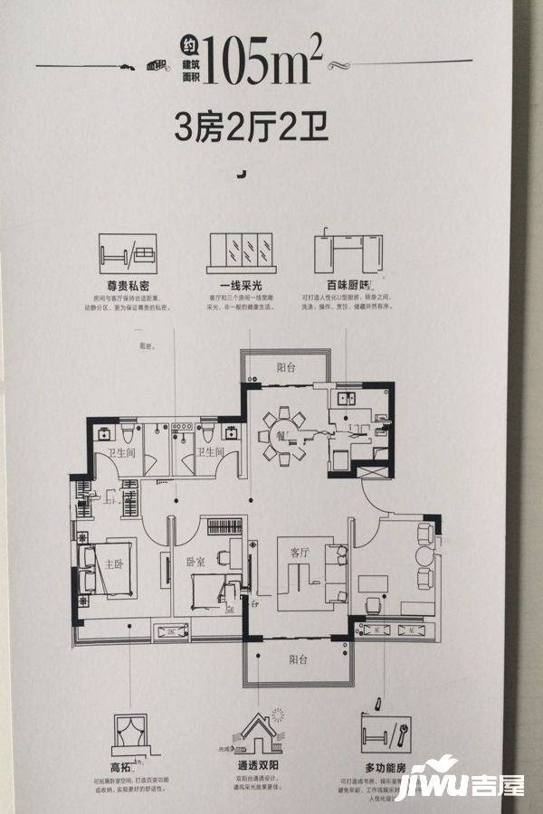 融创清城首府3室2厅2卫105㎡户型图