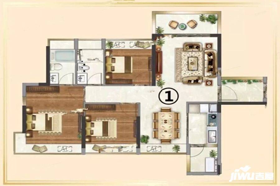 钜隆雅居蓝湾3室2厅2卫93.7㎡户型图