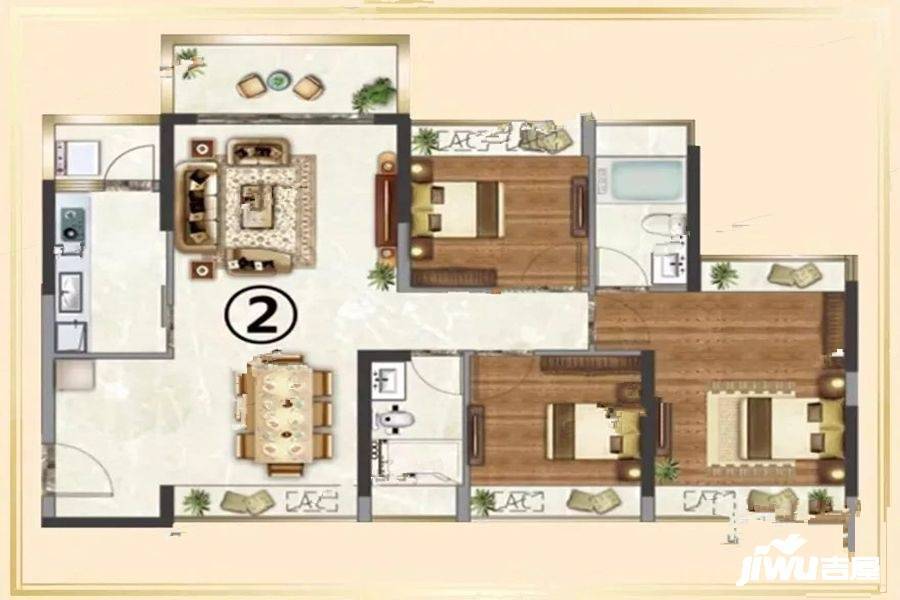 钜隆雅居蓝湾3室2厅2卫97.9㎡户型图