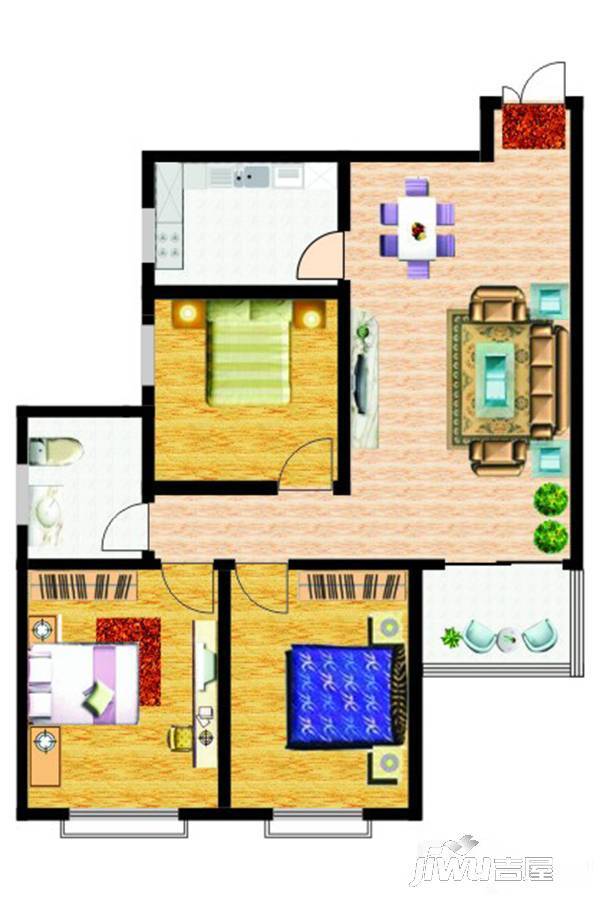 站北1号3室2厅1卫110.9㎡户型图