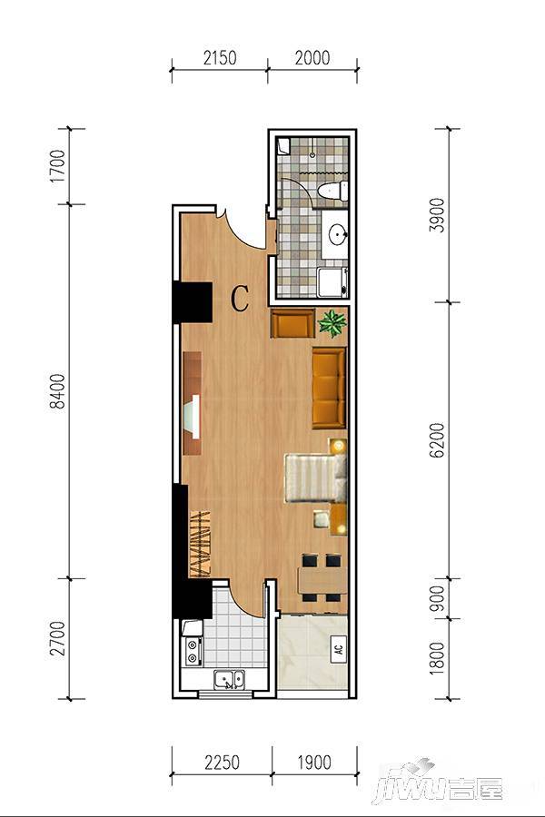 颐和文轩1室1厅1卫55.6㎡户型图