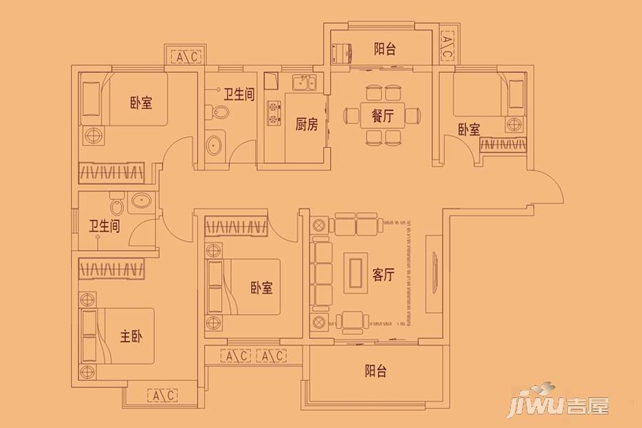 秦正公馆4室2厅2卫140.1㎡户型图