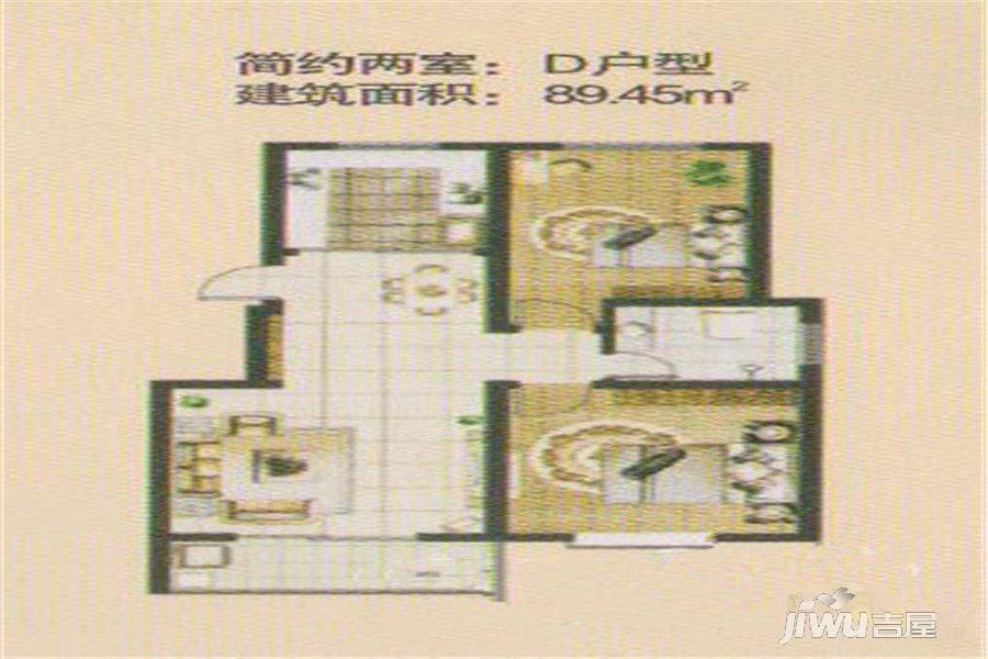 学林雅苑2室2厅1卫89.5㎡户型图