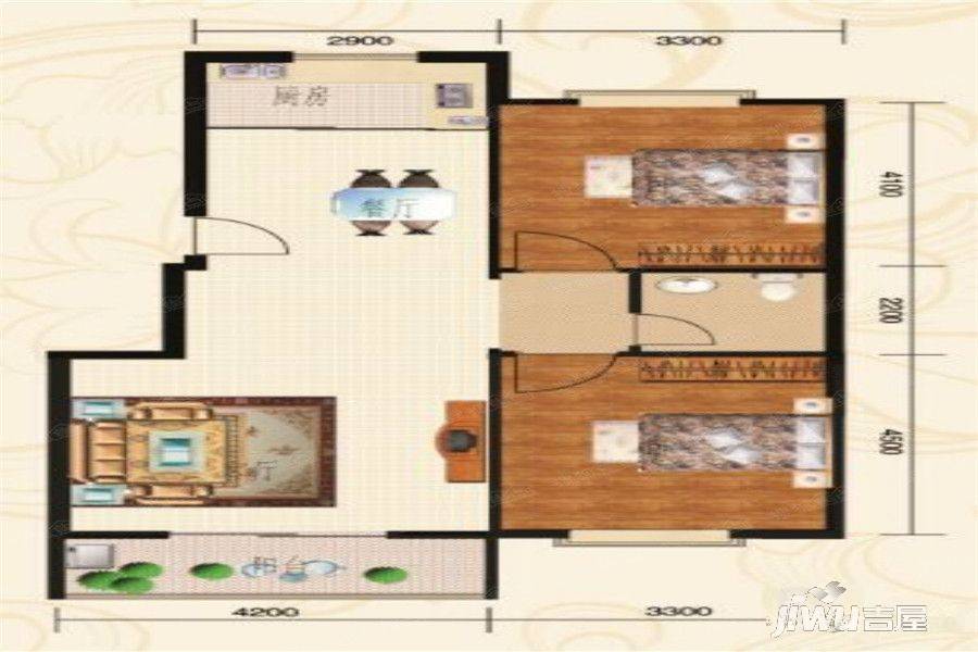 城南富锦苑2室2厅1卫99.7㎡户型图