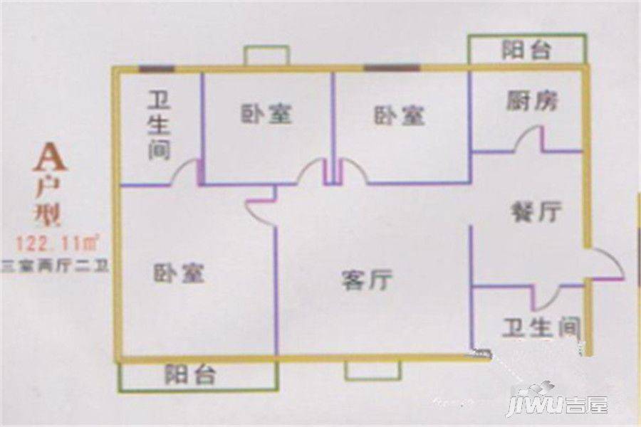 祥安小区3室2厅1卫122.1㎡户型图