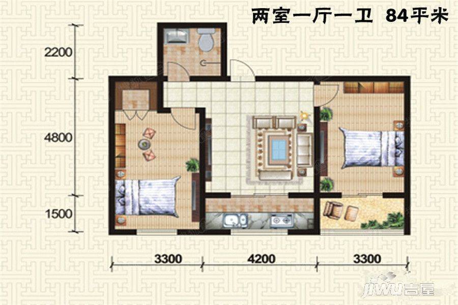 长安尚苑2室1厅1卫84㎡户型图