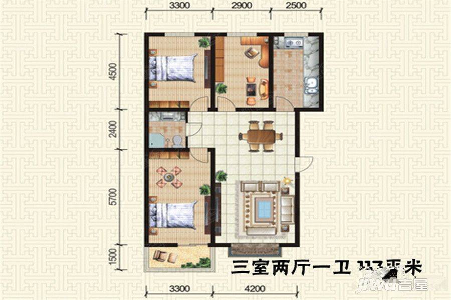 长安尚苑3室2厅1卫117㎡户型图