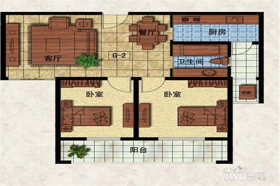 公园壹号2室2厅1卫97.2㎡户型图