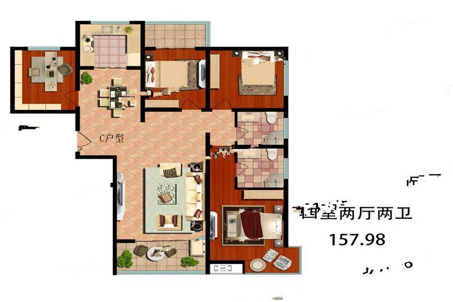 万源印象4室2厅2卫158㎡户型图