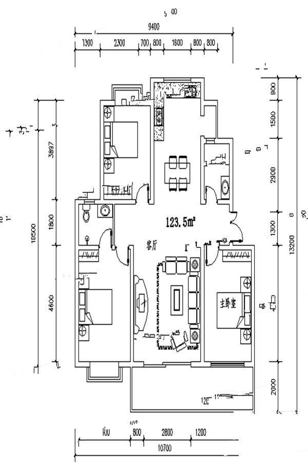 世丰城3室2厅2卫108㎡户型图