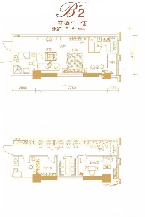 华盛公寓1室1厅1卫60㎡户型图