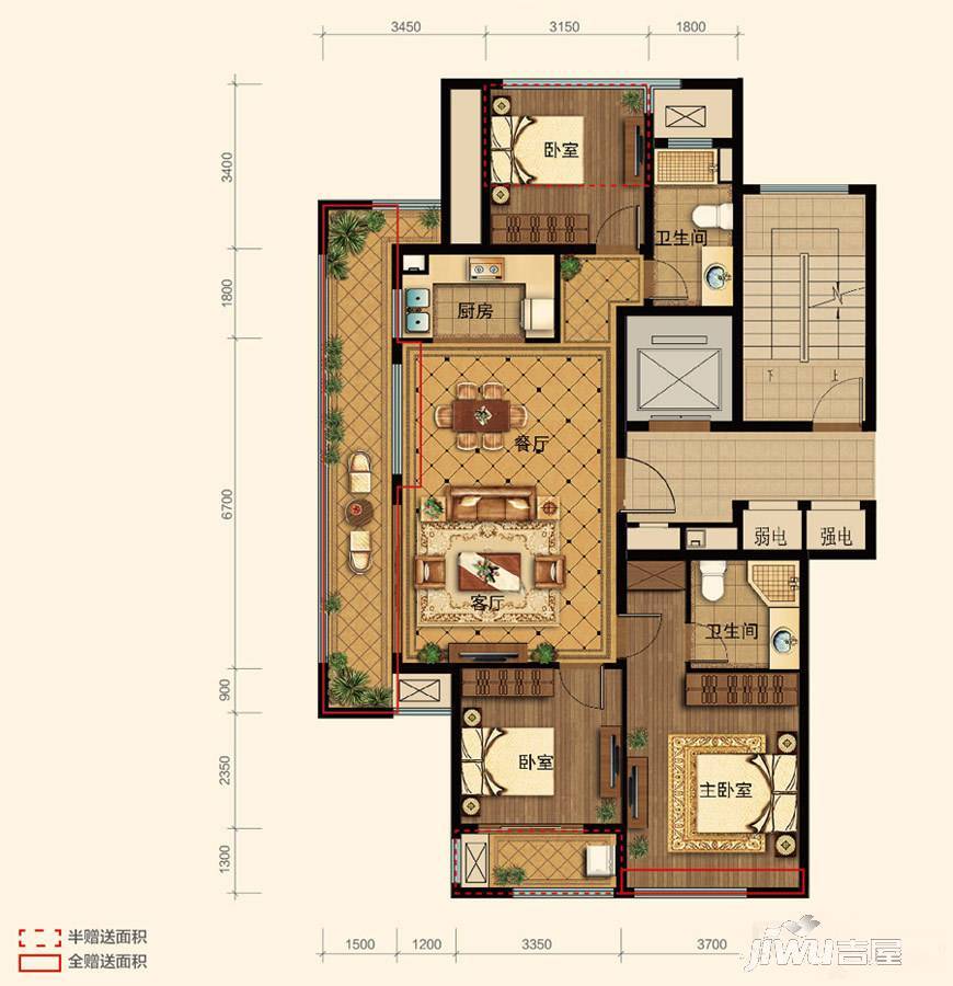 绿城诚园3室2厅2卫120㎡户型图