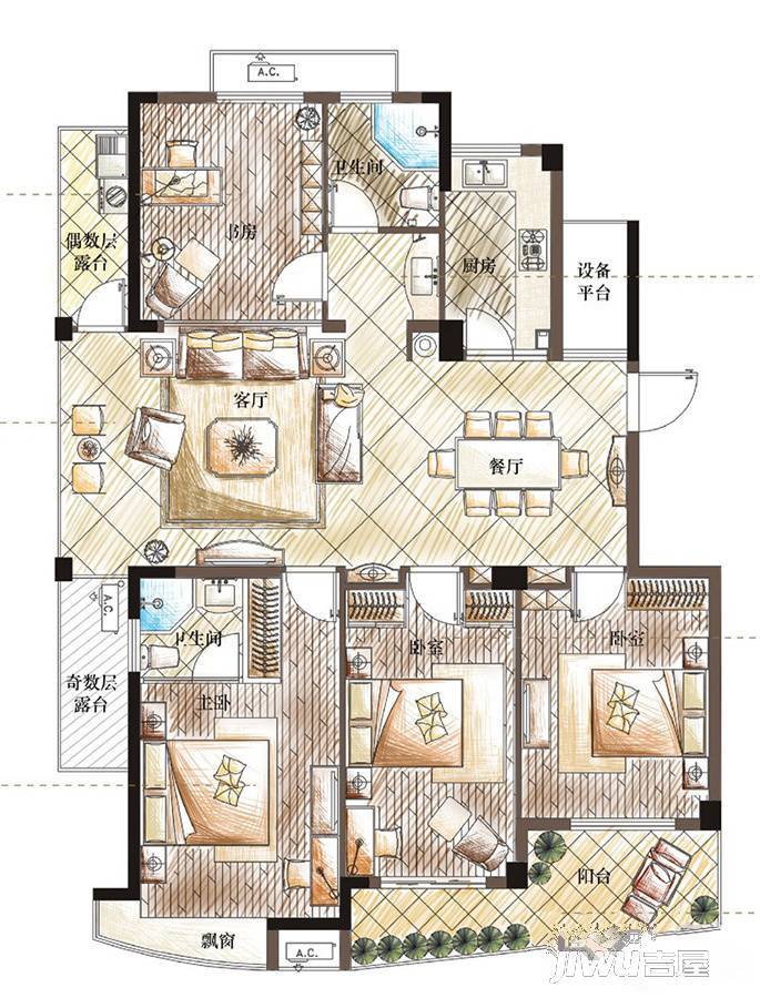 三洋阳光海岸4室2厅2卫143.9㎡户型图