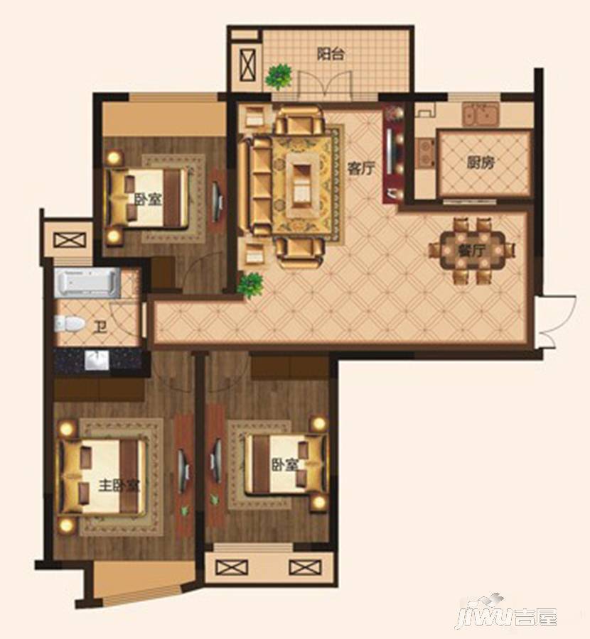 新华府3室2厅1卫109.6㎡户型图