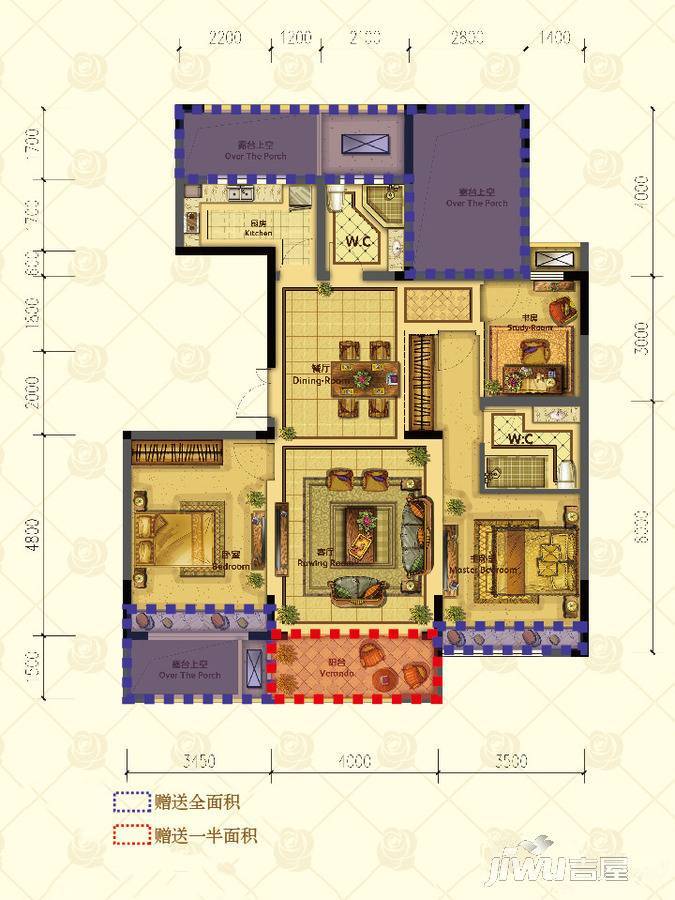 佳和玫瑰园3室2厅2卫115㎡户型图