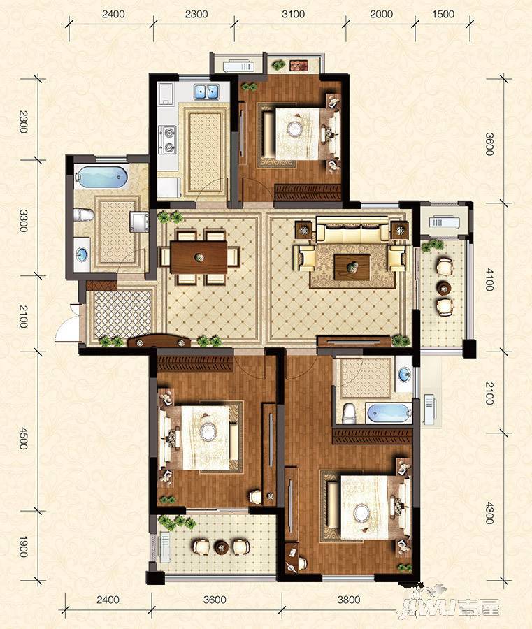 蜀山雅苑3室2厅2卫143㎡户型图