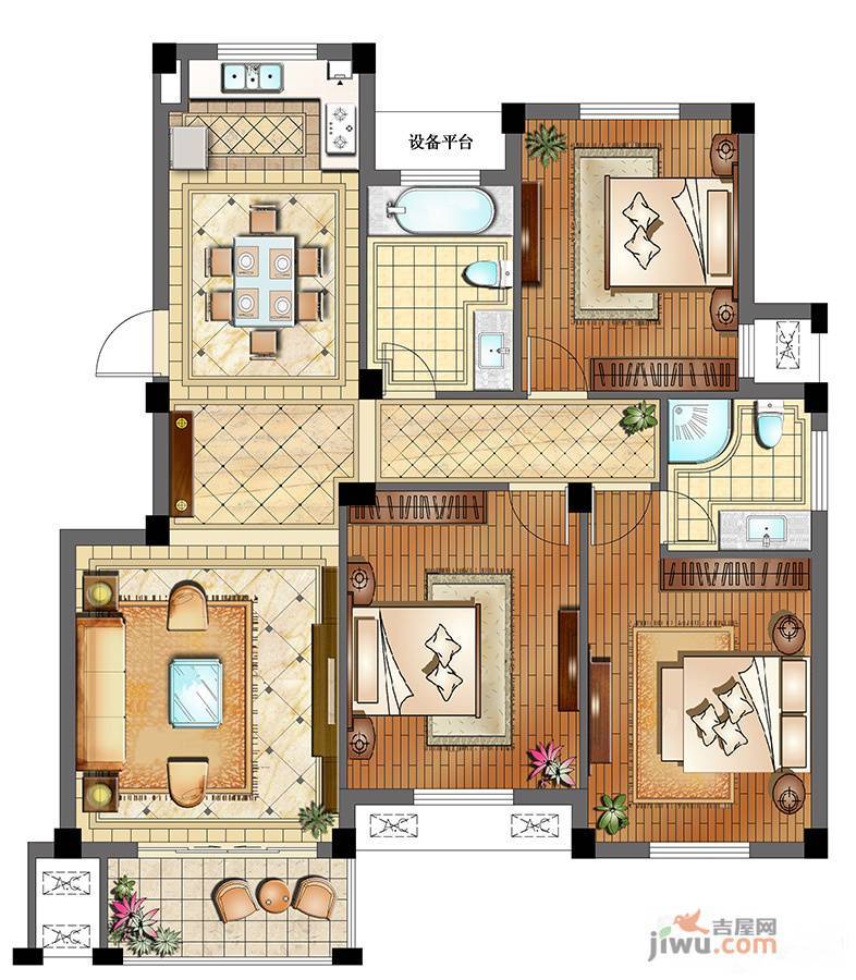 滨江丽景3室2厅2卫130㎡户型图