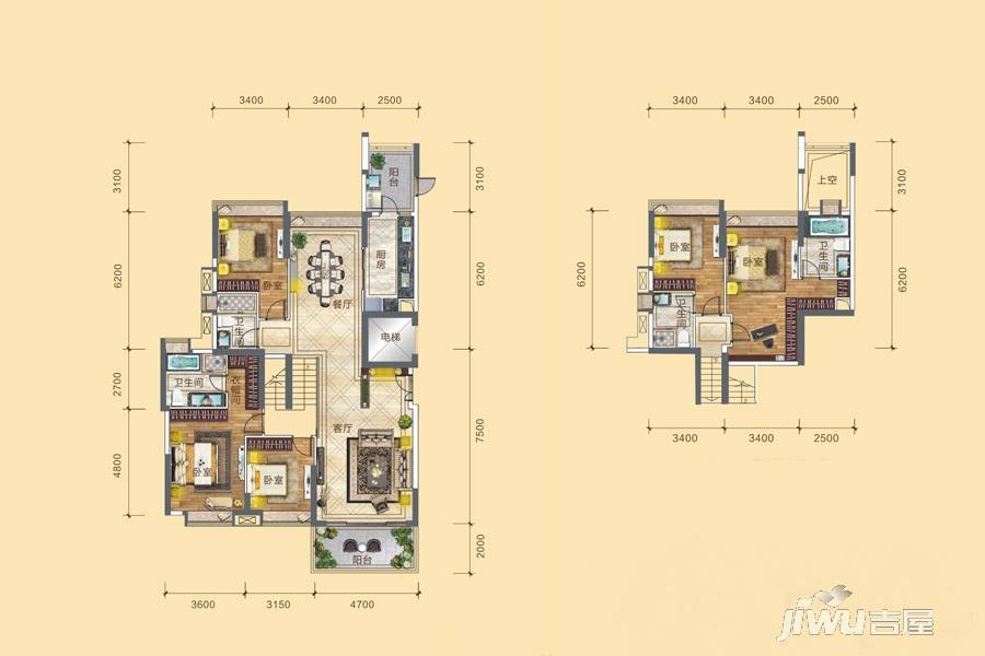 凯云新世界5室2厅3卫240㎡户型图