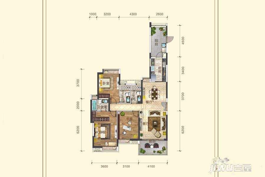 凯云新世界3室2厅3卫142㎡户型图