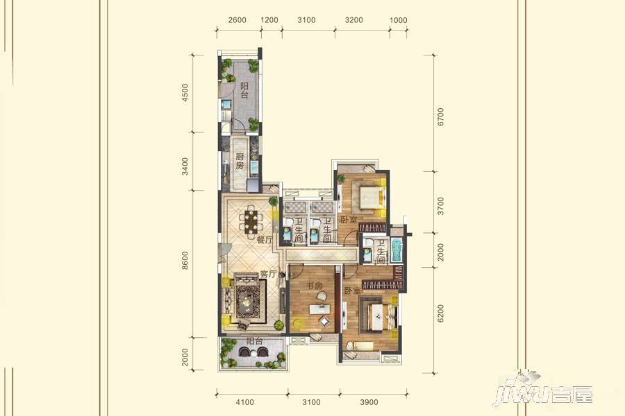 凯云新世界3室2厅2卫142㎡户型图