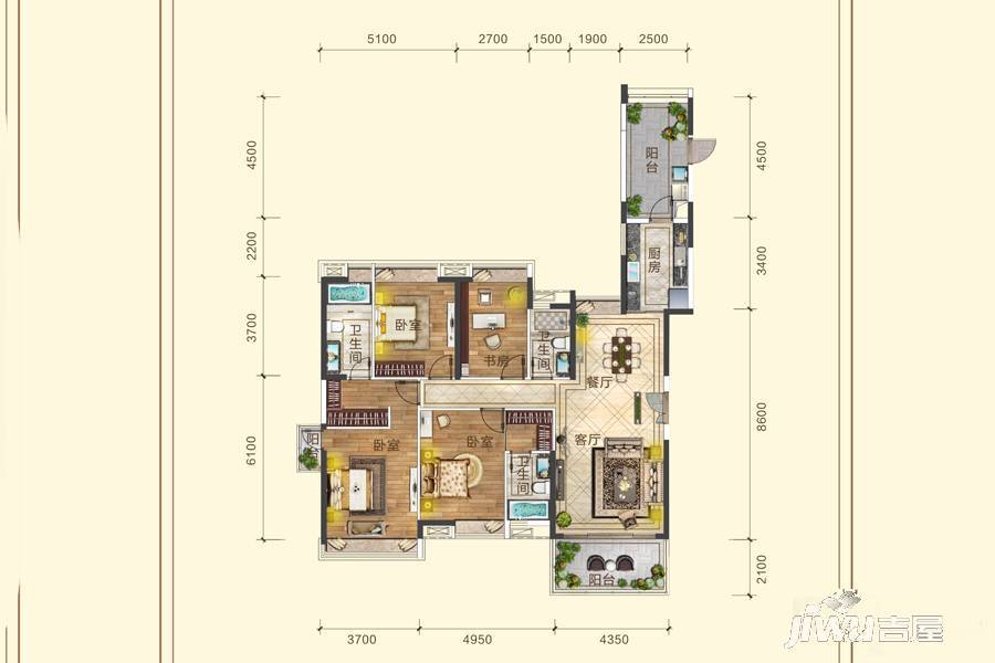 凯云新世界4室2厅3卫171㎡户型图