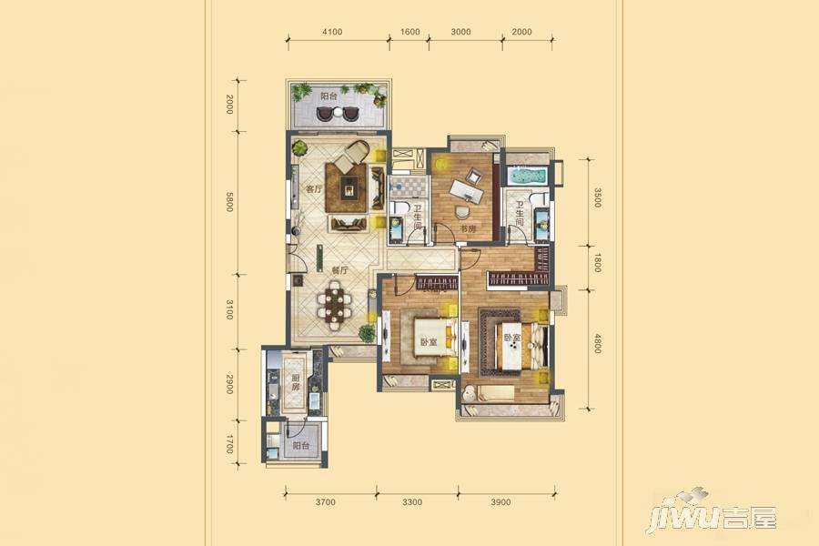 凯云新世界3室2厅2卫142㎡户型图