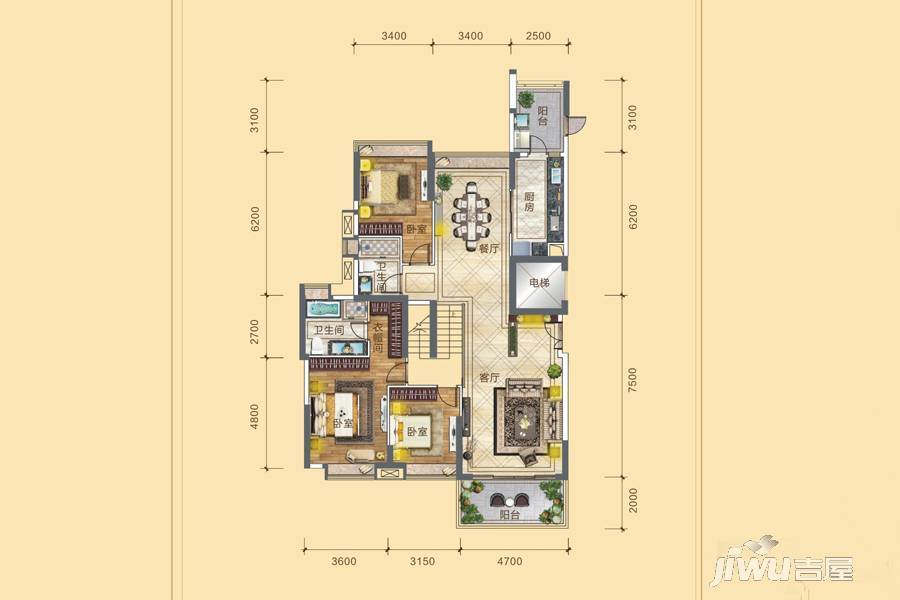 凯云新世界5室2厅3卫240㎡户型图