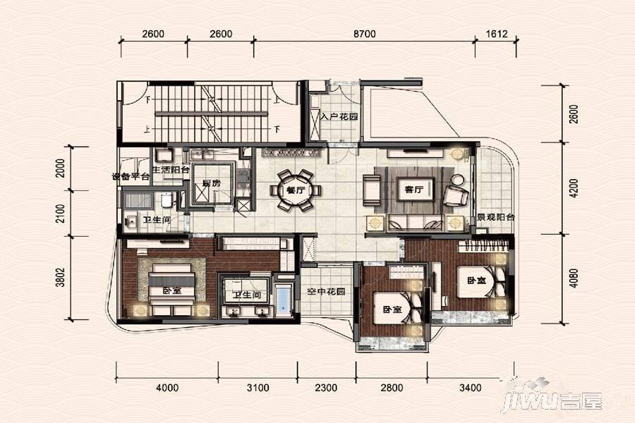 珠江鹅潭湾3室2厅2卫151㎡户型图