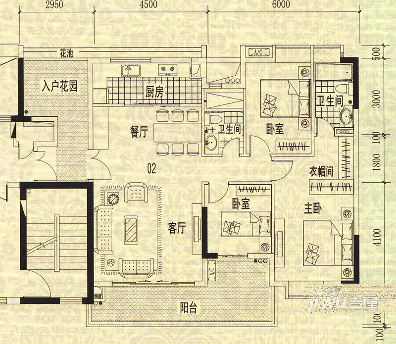 龙津华府3室2厅2卫128.7㎡户型图