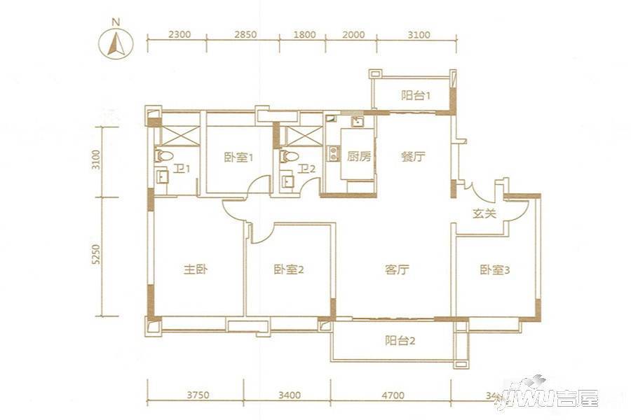 珠江东境花园别墅4室2厅2卫150㎡户型图