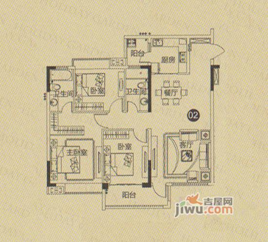 现代城·假日花园3室2厅2卫118.3㎡户型图