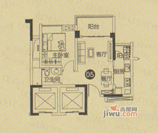 现代城·假日花园1室2厅1卫49.2㎡户型图