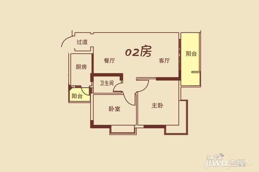 奶茶咖啡二期2室2厅1卫93㎡户型图